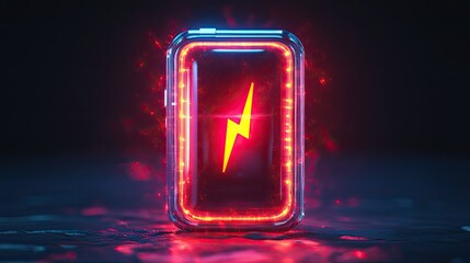 Battery charge indicator icon, glowing energy level symbol for mobile device or charging screen design