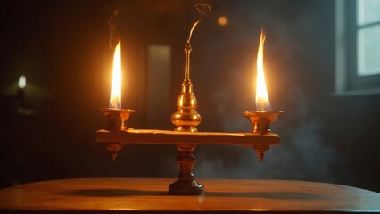 Metal candle holder with symmetrical flames
