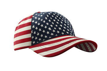 Baseball cap with American flag isolated on a cut out PNG transparent background