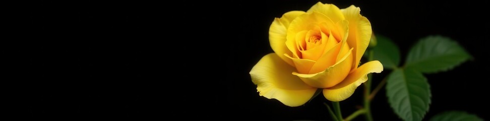 Lush yellow rose, isolated on black Perfect for design , bright, flower