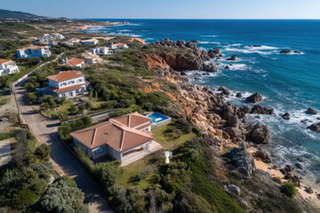Aerial view of luxury coastal villas overlooking the ocean in portugal