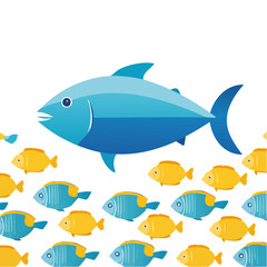 Naklejka premium Illustration of a large fish and school of smaller fish in water