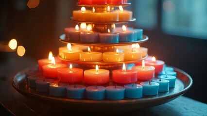 Multi layer arrangement of colorful candles