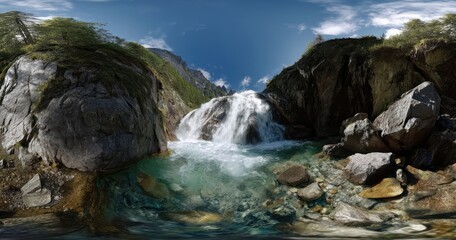 Waterfall adventure nature reserve hdr 360 degrees panoramic view scenic environment
