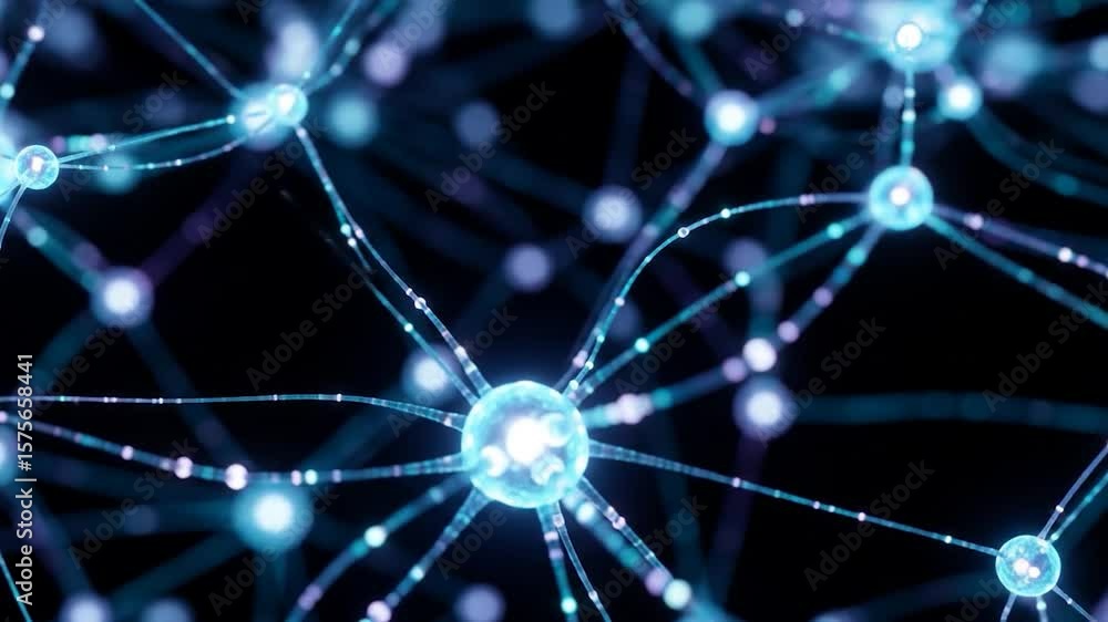 Poster glowing neural network: abstract visualization of brain activity and connections