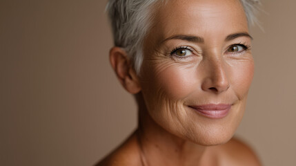 Mature Beauty with Bright Smile and Gray Hair
