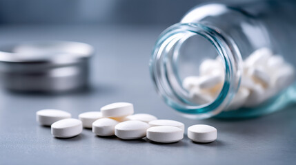 White Pills Spilling from Medicine Bottle