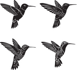 Fototapeta premium Four Hummingbird Silhouettes in Flight