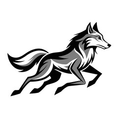 Stylized running wolf or canine in black and white with a dynamic pose