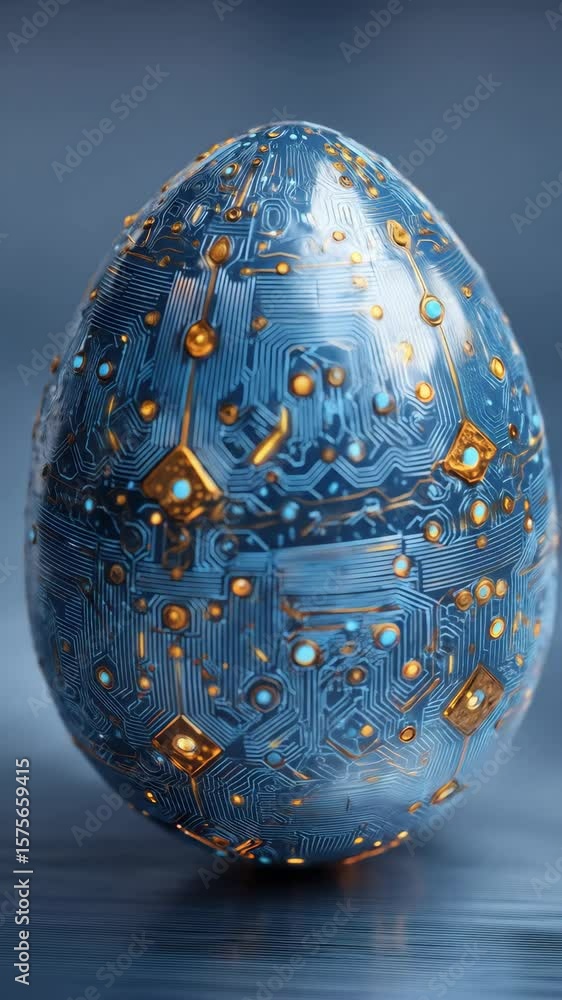 Poster high-tech glowing easter egg covered with microchip circuitry. futuristic ai and digital innovation 