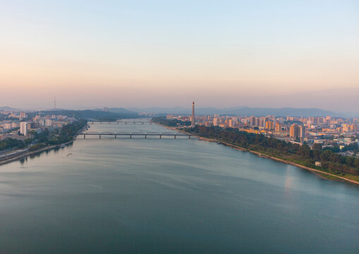 City skyline and Taedong river, DGC, Pyongyang, North Korea