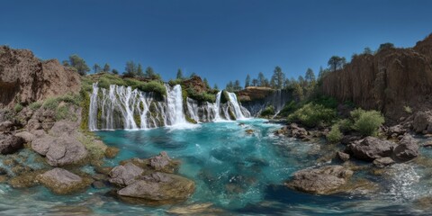 Breathtaking 360 degrees waterfall panorama nature's beauty hdr environment scenic view