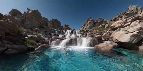 Waterfall adventure nature landscape hdr 360-degree panoramic view serene environment