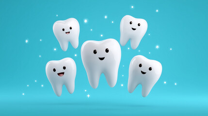 Funny Dental Mascots on Bright Color Background