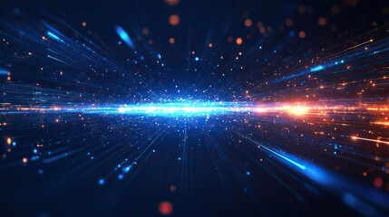 Fototapeta premium Blue background with abstract horizontal lines and futuristic glowing stripes for technology or digital design