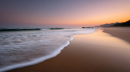 Long Exposure of Serene Sandy Beach at Sunset