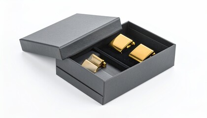 Elegant cufflinks in a gray box