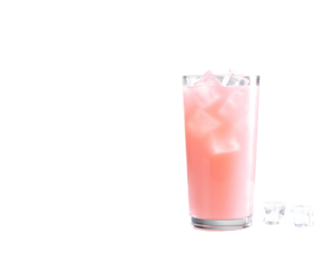 Refreshing pink lemonade with ice cubes