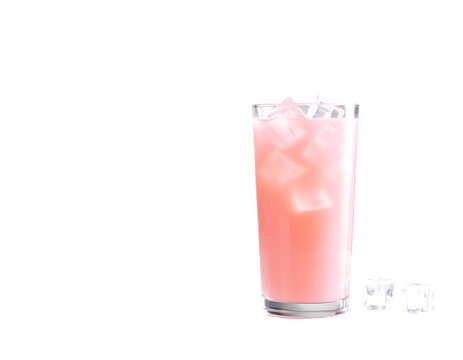 Refreshing pink lemonade with ice cubes