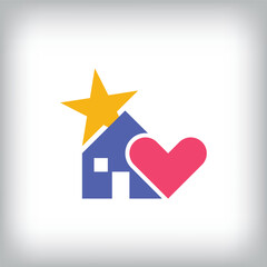 Logo of home sign with health and stars. Unique design identity. Geometric real estate flat logo template.