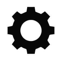 Black Gear Icon – Simple Settings and Engineering Symbol Vector Illustration