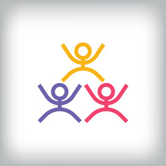 Linear human sign logo. Unique design identity. Geometric joint team flat logo template.