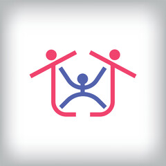 Home care sign linear logo from people. Unique design identity. Geometric team flat logo template.