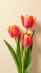 Fototapeta premium Elegant beige backdrop, vibrant tulips Spring/Mother's Day greeting card , blossom, holiday