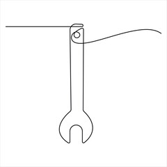 One continuous line drawing of Wrench tools minimalist hand drawn repair tool vector illustration