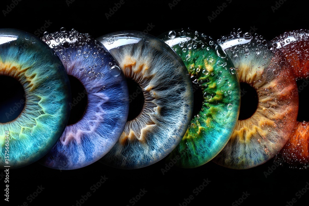 Aufkleber stunning display of colorful eye designs arranged in a mesmerizing line on a dark background