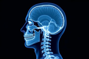 Xray of human brain. MRI of the human head and upper spine. Ideal for medical education, neurology, radiology, and healthcare visual communication