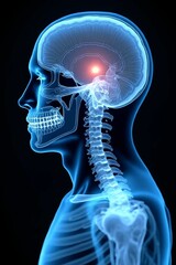 Xray of human brain. MRI of the human head and upper spine. Ideal for medical education, neurology, radiology, and healthcare visual communication