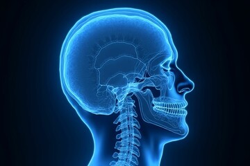 Xray of human brain. MRI of the human head and upper spine. Ideal for medical education, neurology, radiology, and healthcare visual communication