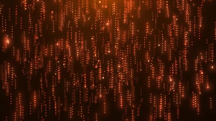 Orange glowing particles falling in vertical lines on a dark background, creating a warm, festive, elegant atmosphere perfect for backgrounds, events, and celebration projects. Seamless loop