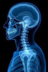 Xray of human brain. MRI of the human head and upper spine. Ideal for medical education, neurology, radiology, and healthcare visual communication