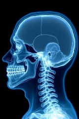 Xray of human brain. MRI of the human head and upper spine. Ideal for medical education, neurology, radiology, and healthcare visual communication