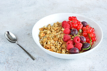 Granola Bowl with Fresh Berries raspberry gooseberry red currant