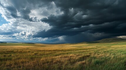 Stormy clouds over golden field
