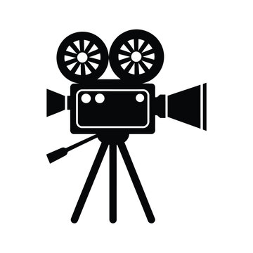 Vintage film camera icon on tripod for cinema and movie production