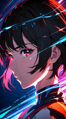 Intense Anime Girl Futuristic Neon Lights