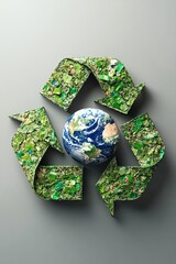 Recycle icon with Earth inside center loop