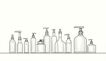 Minimalist Bottles Collection Drawn on White Background