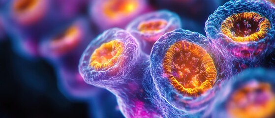 Timelapse style image of mitosis in bright colors