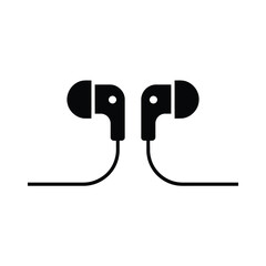 Simple black icon of wired earbuds with white dots on a clean white background
