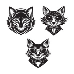 Obraz premium silhouette funny lion head set bundle on the white background