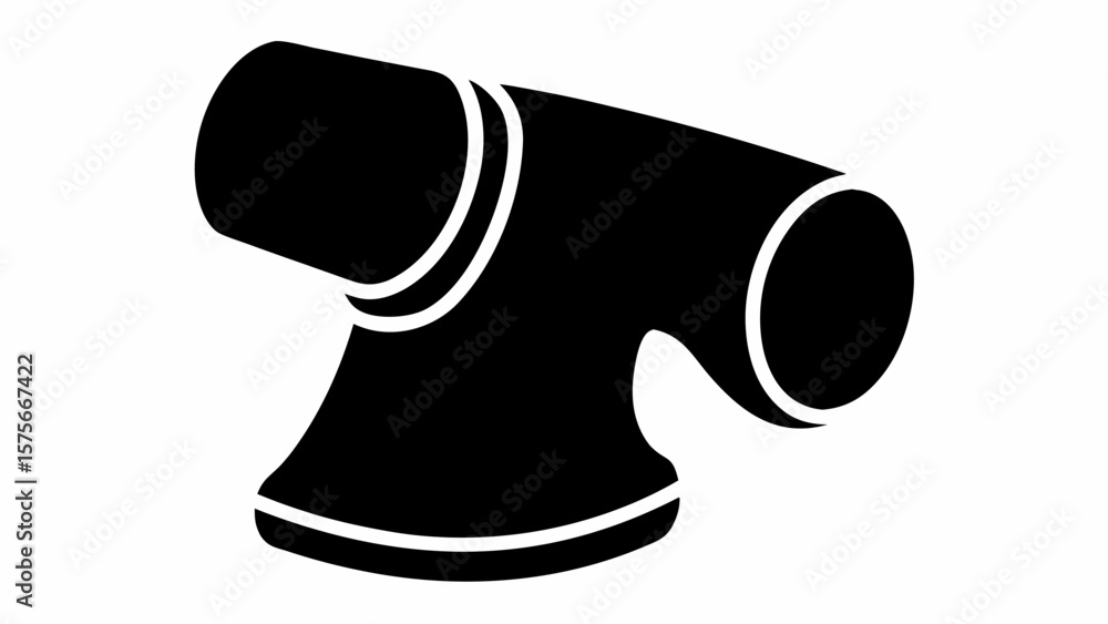 Poster an abstract black and white image of a stylized pipe fitting with rounded edges and white highlights