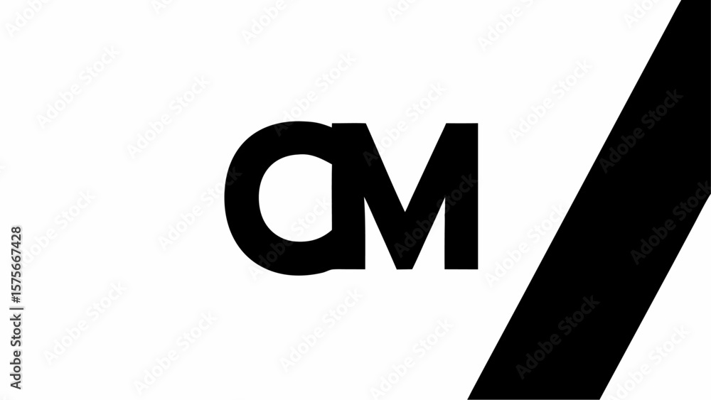 Fototapete black and white graphic featuring the letters cm and a diagonal stripe on a white background design 