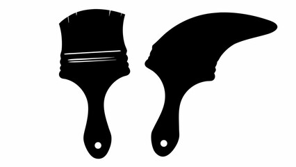Two paint brushes in black silhouette with different head shapes on a white background isolated art