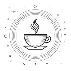 Hot Coffee or Tea Cup Line Art Icon Isolated on Black Decorative Background