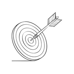 Dart hitting bulls-eye of target illustration, white on black background for precision and focus concepts.